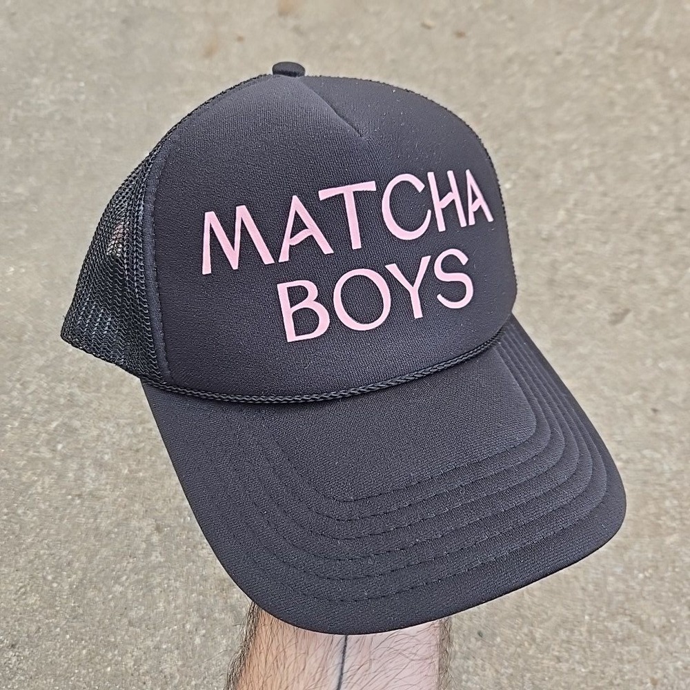 Matcha Boys Otto Trucker Hat Black Pink Snapback Austin, TX Coffee Dive Pop Up!!